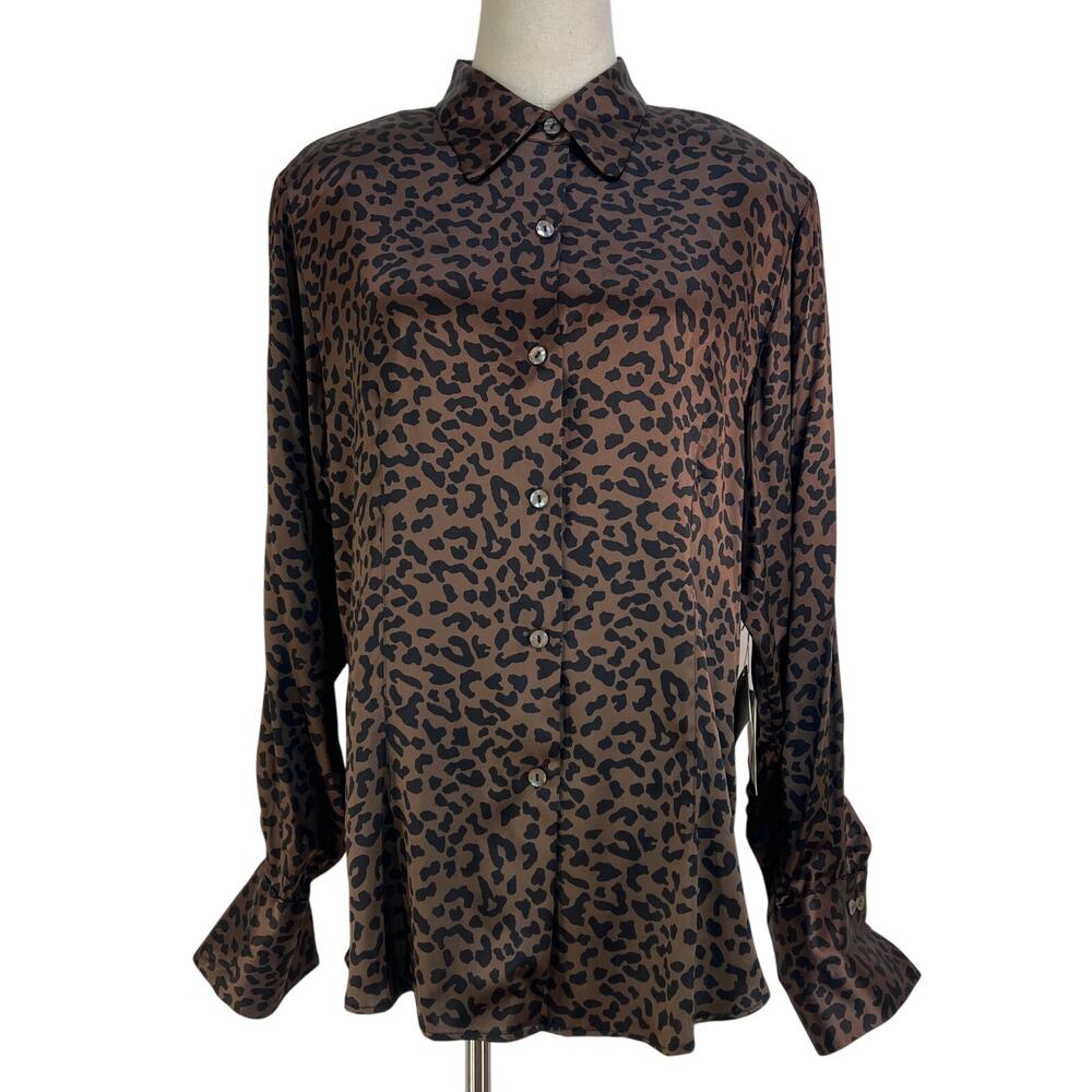 Vintage Y2K Lord & Taylor Silk  Brown Leopard Printed Shirt Top